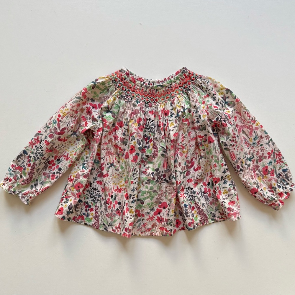 Bonpoint Girls Organic Griotte Liberty Blouse - Red - Size 12M